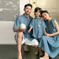 Family Matching Clothes for Brother Sister Mom Daughter Blue Dress Dad Son Clothing Korean Children Two Piece Set Couples Outfit Mein Shop