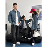 Family Cotton Denim Shirts Parent-child Fashion Clothes Mother and Daughter Jacket Korean Father and Son Same Stripe Coat Tops - Mein Shop