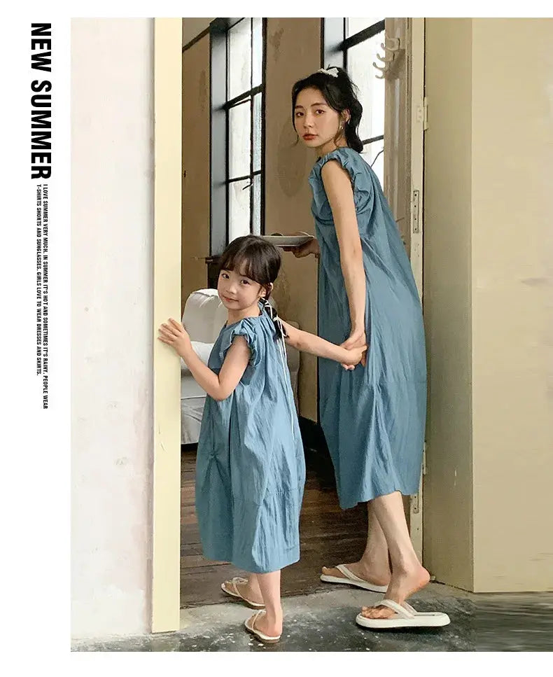 Family Matching Clothes for Brother Sister Mom Daughter Blue Dress Dad Son Clothing Korean Children Two Piece Set Couples Outfit Mein Shop