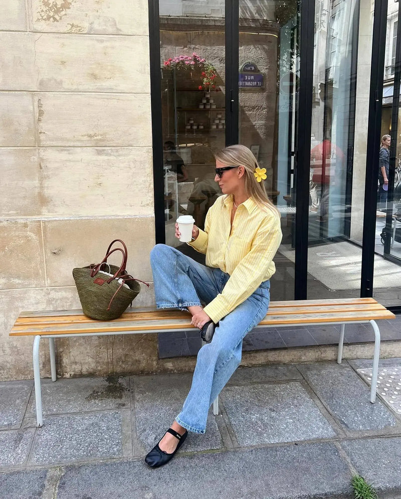 Women's Striped Blouse Multicolored Shirt Office Female's Top 2024 Summer Solid Shirt Elegant Comfortable Loose Fitting Shirts - Mein Shop