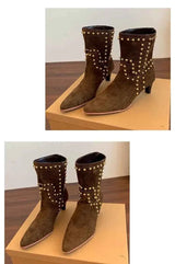 New Trend 2025 Autumn and Winter Rivet Fashion High Heel Chelsea Boots Pointed and Nude Boots High Heels Stiletto Western Boots