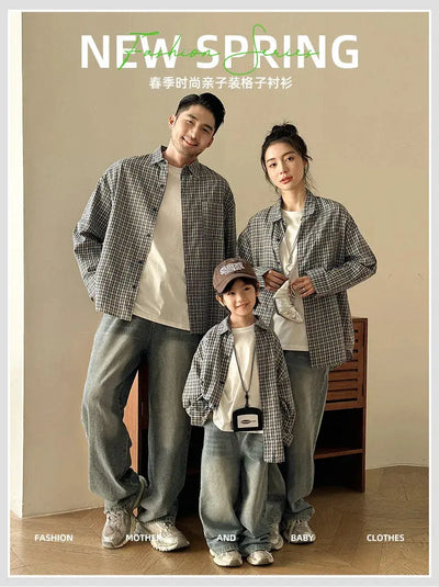 Matching Family Plaid Shirts Dad Mom and Boys Girls Fashion Clothes Korean Father Mother and Daughter Son Same Clothing Jacket Mein Shop