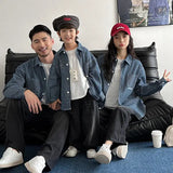 Family Cotton Denim Shirts Parent-child Fashion Clothes Mother and Daughter Jacket Korean Father and Son Same Stripe Coat Tops - Mein Shop