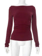 Wine Red T-shirts for Women 2025 Autumn Long Sleeve Split Slim Fit Tee Shirt Female Clothing Y2K Tunics Crop Tops Streetwear