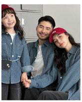 Family Cotton Denim Shirts Parent-child Fashion Clothes Mother and Daughter Jacket Korean Father and Son Same Stripe Coat Tops - Mein Shop