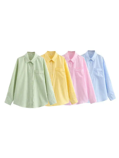 Women's Striped Blouse Multicolored Shirt Office Female's Top 2024 Summer Solid Shirt Elegant Comfortable Loose Fitting Shirts - Mein Shop