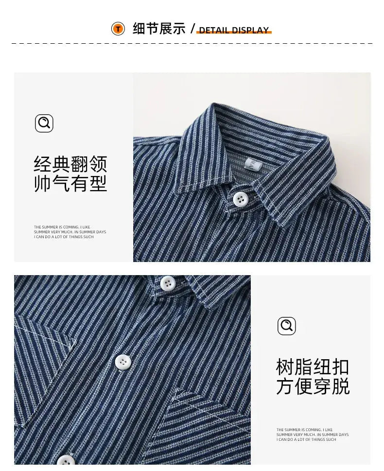 Family Cotton Denim Shirts Parent-child Fashion Clothes Mother and Daughter Jacket Korean Father and Son Same Stripe Coat Tops - Mein Shop