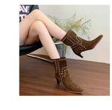 New Trend 2025 Autumn and Winter Rivet Fashion High Heel Chelsea Boots Pointed and Nude Boots High Heels Stiletto Western Boots