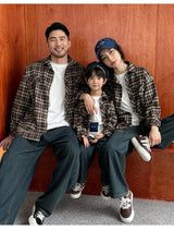 Equal Family Plaid Shirts Autumn Father Mother and Daughter Son Same Long Sleeve Tops Korean Vintage Parent-child Jacket Coat - Mein Shop