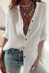 White Shirt for Women Long-sleeved Blouses Cotton Solid Color Loose V-neck Black Top Simple Casual Shirt for Female - Mein Shop