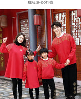 New Years Family Matching Red Clothing Winter Parent-child Clothes Mom and Daughter Girl Dress Dad and Son Boy Baby Sweatshirts - Mein Shop