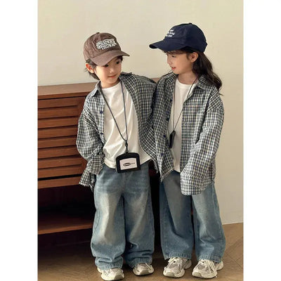 Matching Family Plaid Shirts Dad Mom and Boys Girls Fashion Clothes Korean Father Mother and Daughter Son Same Clothing Jacket Mein Shop