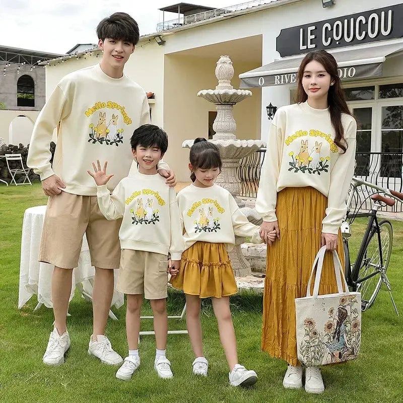 Family Matching Clothes Sets for Couple Mother and Daughter Tops Skirts Two Piece Outfits Father and Son Sweatshirts Shorts Suit - Mein Shop