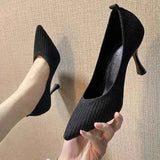 Comemore Comfortable Stilettos Dress Women's Shoes Spring 2023 Trend New Pointed High Heels Fashion Knitted Pumps Knitted Shoe