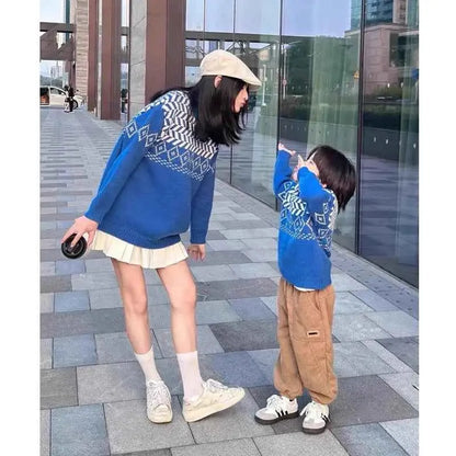 Knit Sweaters for The Whole Family Knitwear Winter Father Mother and Daughter Son Children Boy Girl Knitted Long Sleeve Pullover