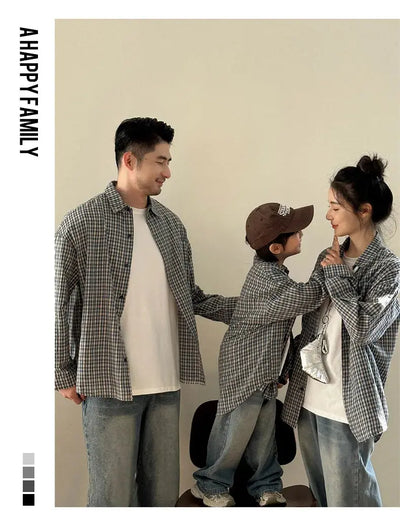 Matching Family Plaid Shirts Dad Mom and Boys Girls Fashion Clothes Korean Father Mother and Daughter Son Same Clothing Jacket Mein Shop