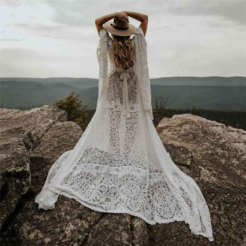 Umstandskleid mit Spitzenärmel - Maternity Batwing Sleeve V-Ausschnitt Langes Kleid für schwangere Frauen, ideal für Fotoshootings und als Requisit