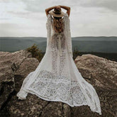 Umstandskleid mit Spitzenärmel - Maternity Batwing Sleeve V-Ausschnitt Langes Kleid für schwangere Frauen, ideal für Fotoshootings und als Requisit