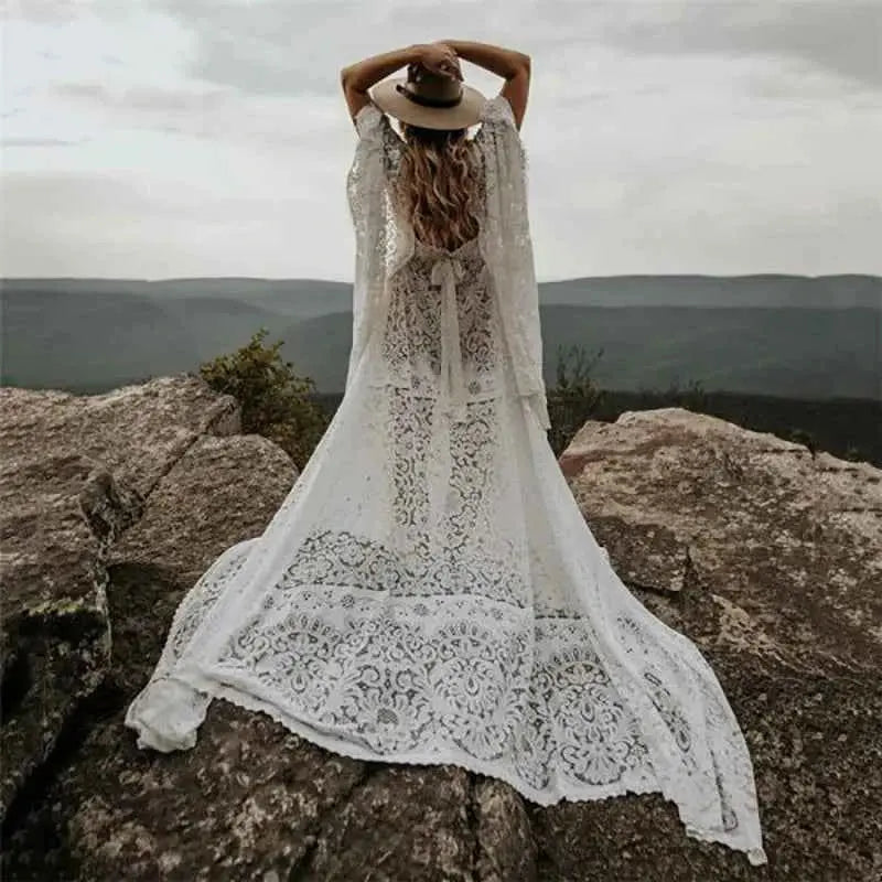 Umstandskleid mit Spitzenärmel - Maternity Batwing Sleeve V-Ausschnitt Langes Kleid für schwangere Frauen, ideal für Fotoshootings und als Requisit