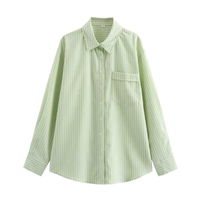 Women's Striped Blouse Multicolored Shirt Office Female's Top 2024 Summer Solid Shirt Elegant Comfortable Loose Fitting Shirts - Mein Shop