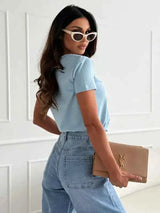 Women's Blouses T-shirt New Fashion Summer Pullover Tops White Short Sleeve Slim Fit V-Neck T-Shirt For Women Casual Clothing