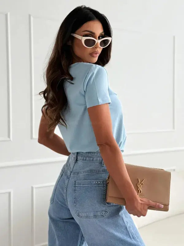 Women's Blouses T-shirt New Fashion Summer Pullover Tops White Short Sleeve Slim Fit V-Neck T-Shirt For Women Casual Clothing - Mein Shop