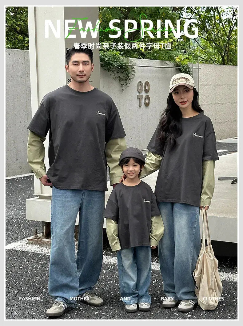 Fashion Family Long Sleeve T-shirt Parent-child Tee Korean Father Mother and Son Daughter Same Clothes Dad Mom and Baby Clothing - Mein Shop