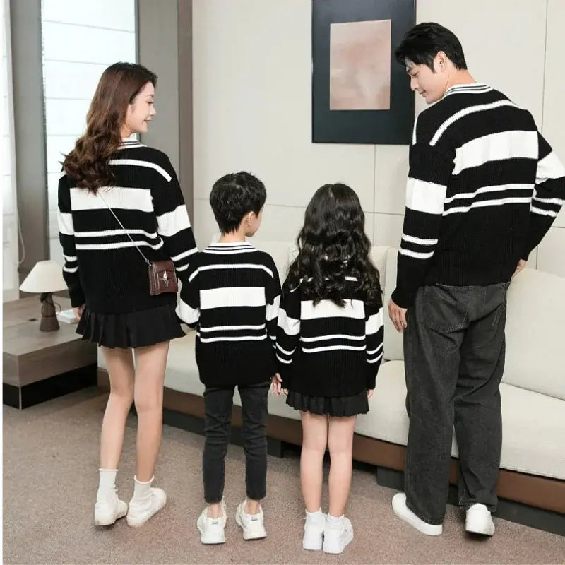 Sweater for The Whole Family Polo Knit Tops Fashion Mom and Daughter Child Girl Matching Jumper Dad and Son Baby Boy Knitwear - Mein Shop