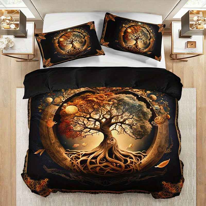 2/3pcs Tree of Life Mystical Universe Four Seasons Duvet Cover Set, 1 Duvet Cover + 1/2 Pillowcases (No Insert), High-Definition Print for All Seasons, Home &amp; Dorm, Cozy Bedding, Bedroom Set, Universe Theme, Mystical Design,