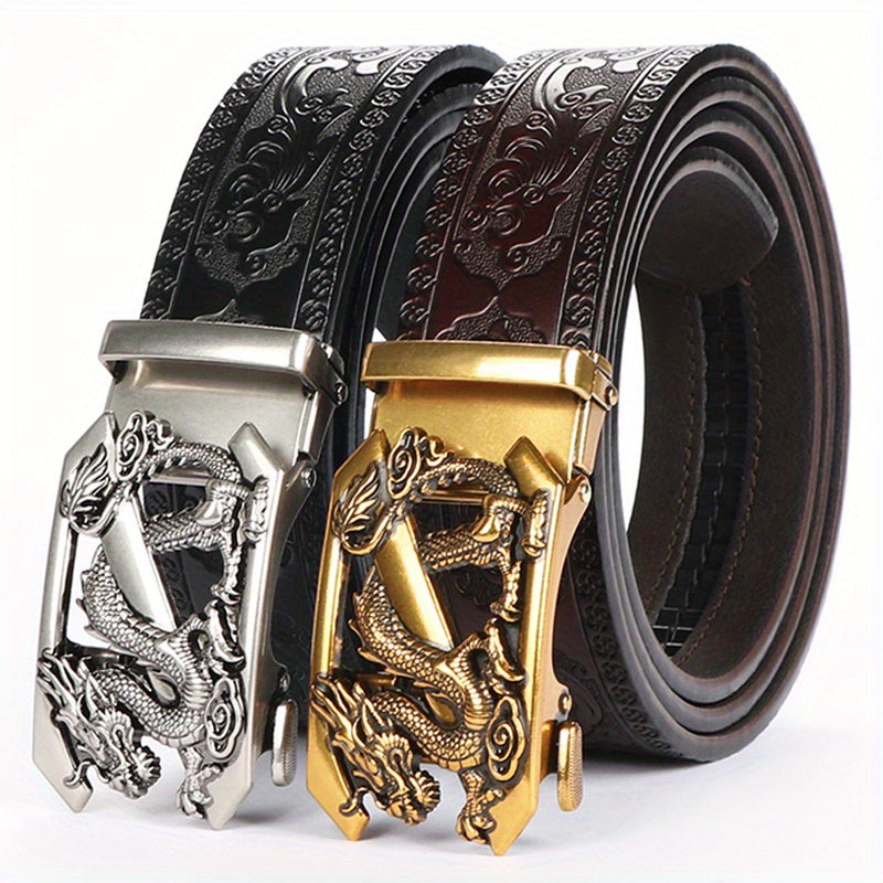 2pcs Men'S Genuine Leather Belts - Automatic Buckle, Black & Brown, Casual Jeans & Pants Belts, Durable & Stylish, Perfect Gift for Men, Everyday Comfort, Stylish Accessory, Sophisticated Design, Highquality Craftsmanship, Be