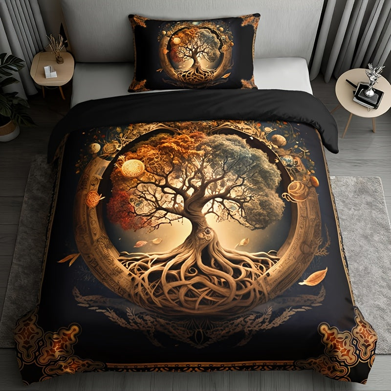 2/3pcs Tree of Life Mystical Universe Four Seasons Duvet Cover Set, 1 Duvet Cover + 1/2 Pillowcases (No Insert), High-Definition Print for All Seasons, Home & Dorm, Cozy Bedding, Bedroom Set, Universe Theme, Mystical Design,
