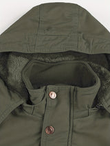 Men'S Thickened Warm Mid-Length Heavyweight Jacket with Detachable Hood - Multiple Zippered Pockets, Casual Outdoor Workwear, Polyester Lined, Button-Up Front, Regular Fit for Cold Weather, Winter Outerwear | Functional Desig