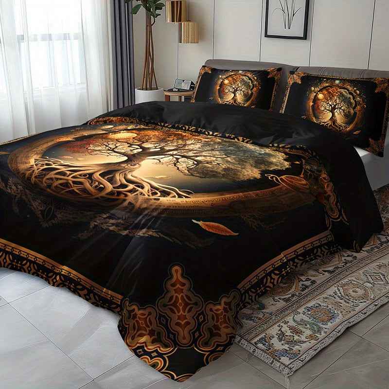 2/3pcs Tree of Life Mystical Universe Four Seasons Duvet Cover Set, 1 Duvet Cover + 1/2 Pillowcases (No Insert), High-Definition Print for All Seasons, Home & Dorm, Cozy Bedding, Bedroom Set, Universe Theme, Mystical Design,